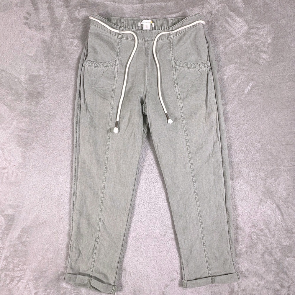 C&C California Sage Green Linen Blend Relaxed Drawstring Pants Large Boho